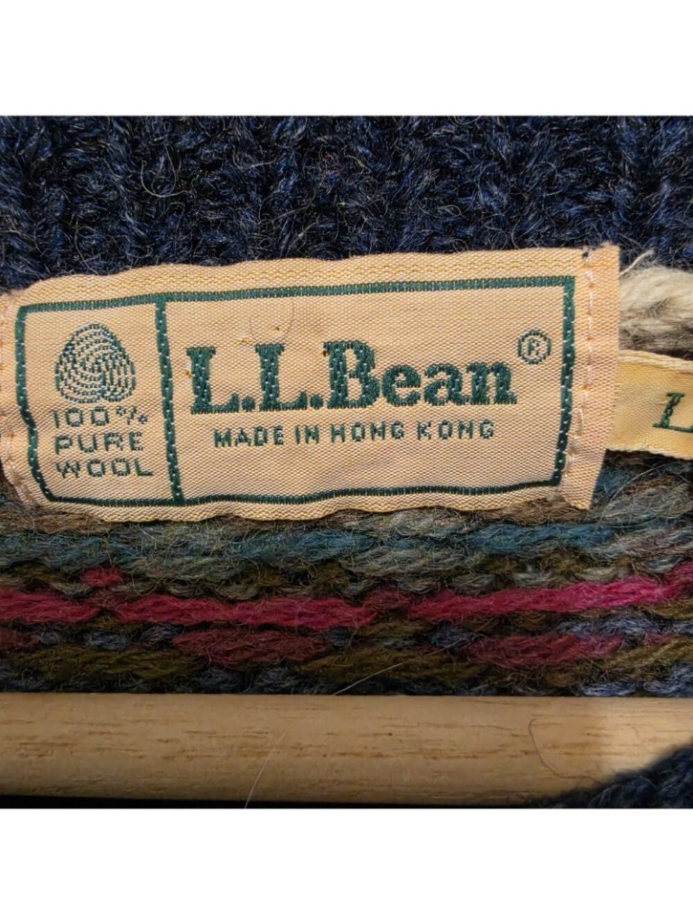 L.L. Bean Multicolor Fair Isle Wool Button Cardigan - Navy, Cream, Green - Picture 6 of 8